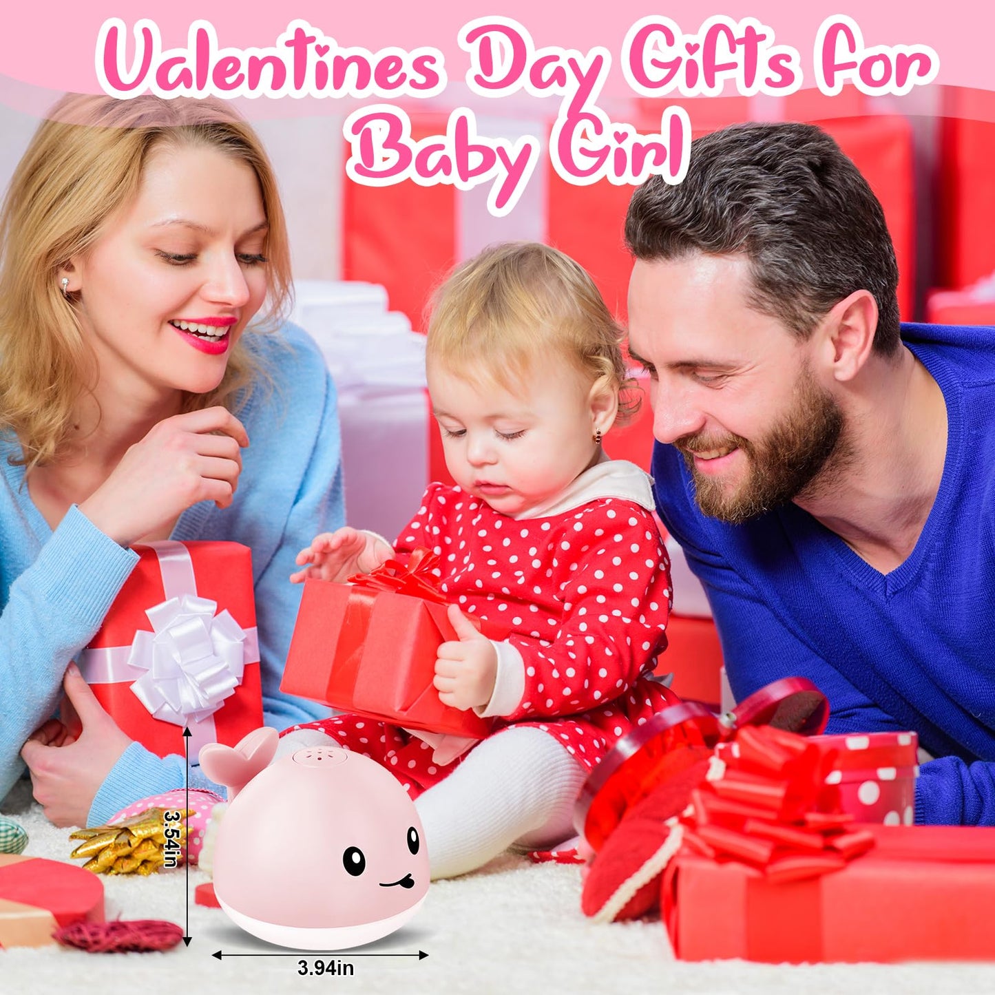 Gigilli Baby Bath Toys - Whale Sprinkler Light Up, Small Pink ABS, Model NO.107AP, Ideal for Kids 1-3 & Newborn Gifts
