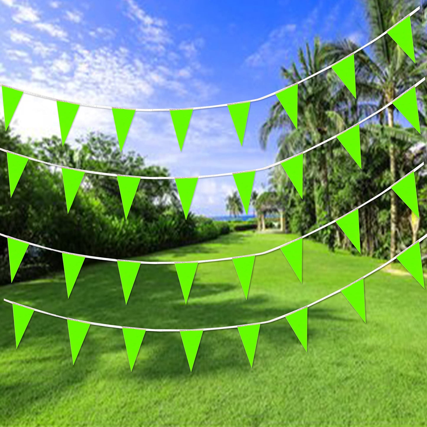 Consummate 100 Feet Green Pennant Banners Flags String Hanging Triangle Bunting Flags for Grand Opening,Kids Birthday,Party Deco