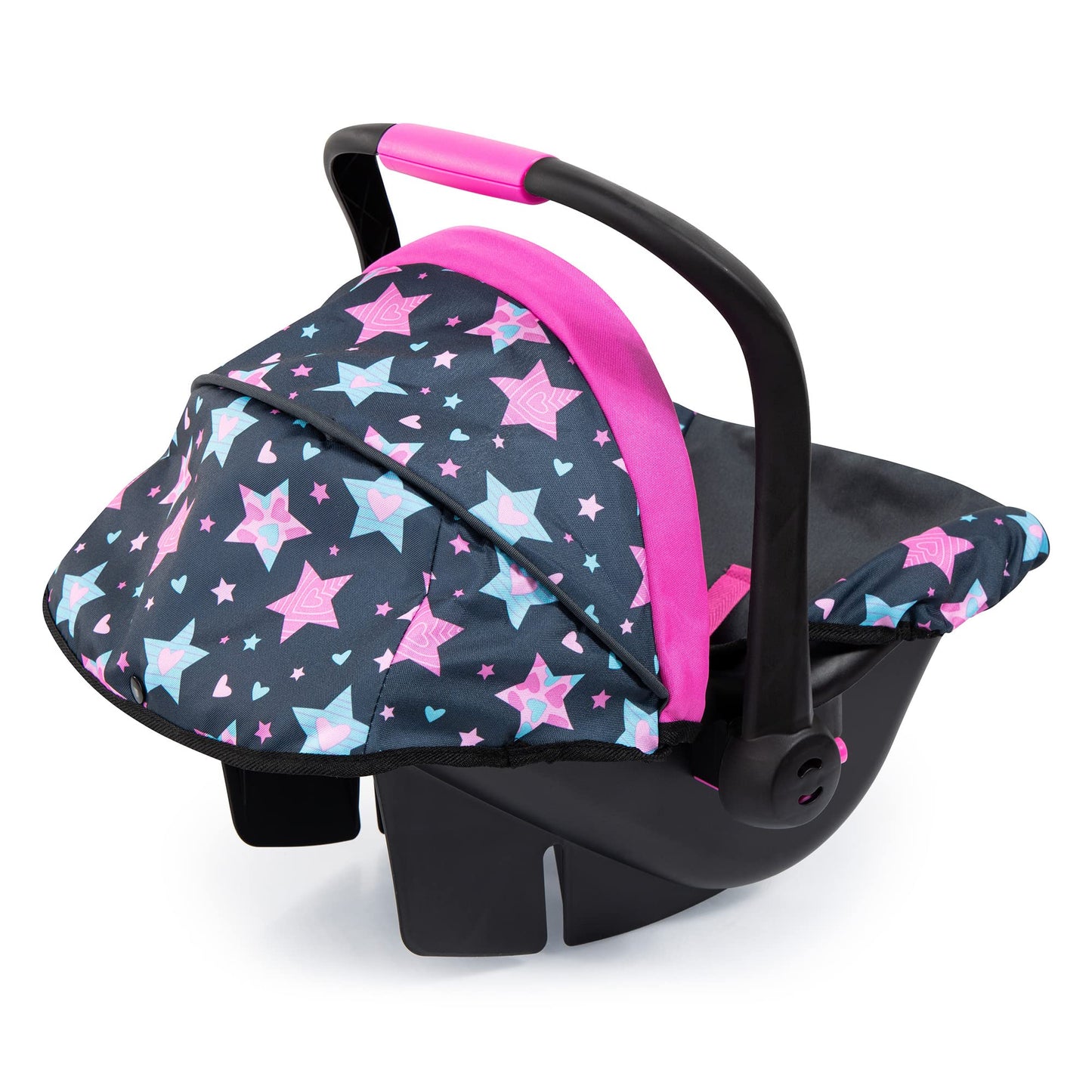 Bayer Design Dolls: Car Seat - Turquoise, Pink, Stars - Fits Dolls Up To 18'', Kids Pretend Play, Safety Belt, Sun Canopy, Ages
