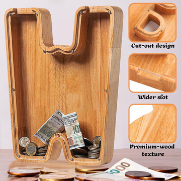 Sulevalt 12' Extra Large Wooden Letter Piggy Banks - Piggy Banks For Boys Girls Kids, Alphabet Money Banks With Initial W - Coin Banknote Bank Birthday/Christmas For Kids