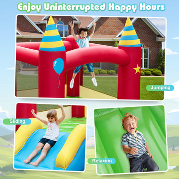 HONEY JOY Inflatable Bounce House Jumping Castle with Slide Oxford Carrying Bag Basketball Rim Air Bouncer for Kids Indoor Outdoor Play (with 480W Blower)