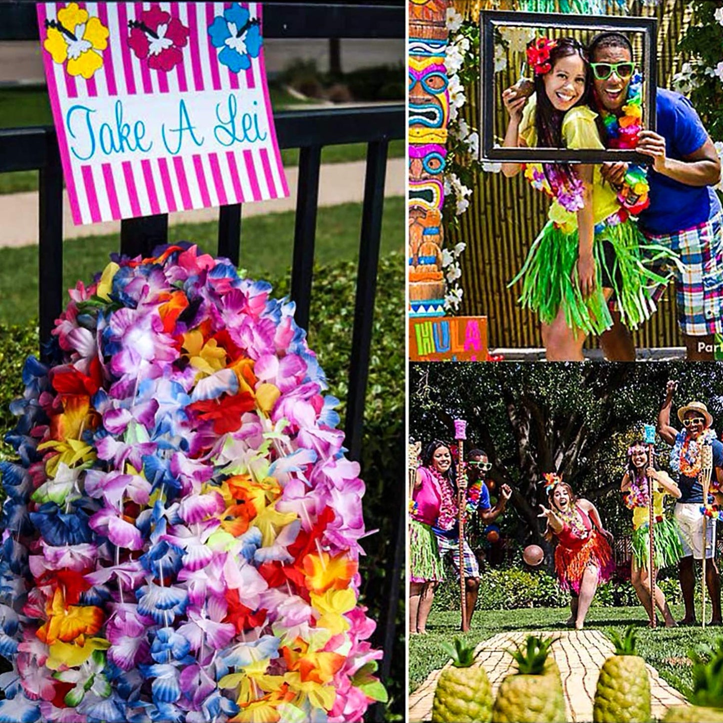 Ginmic Hawaiian Leis, Luau Party Favors,64Pcs Tropical Hawaiian Party Necklace,Hawaiian Plumeria Flower Hair Clip,Headbands And Wristbands, For Kids Or Adults Party Supplies, Summer Beach Vacation,
