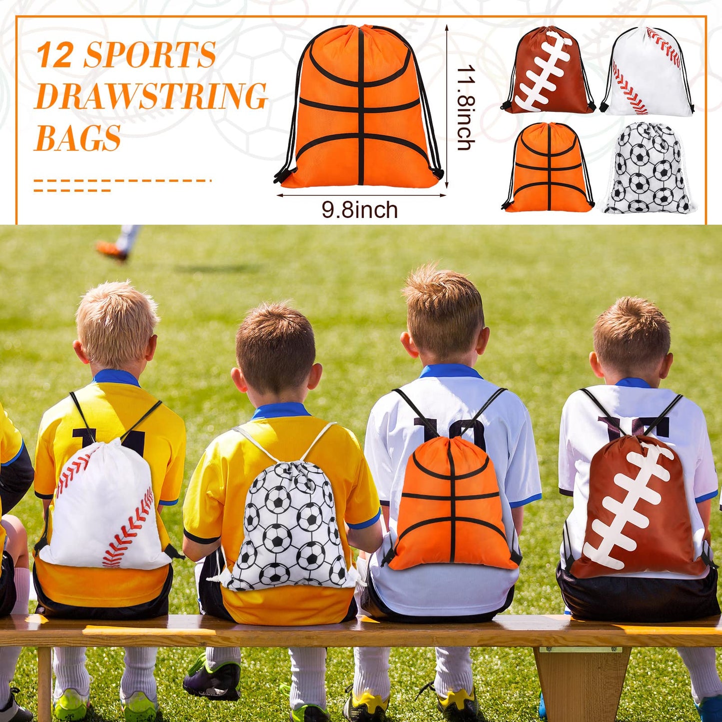 Leifide 48 Pcs Basketball Soccer Football Baseball Party Favors Supplies 12 Silicone Bracelet 12 Drawstring Treat Bag 12 Mini St
