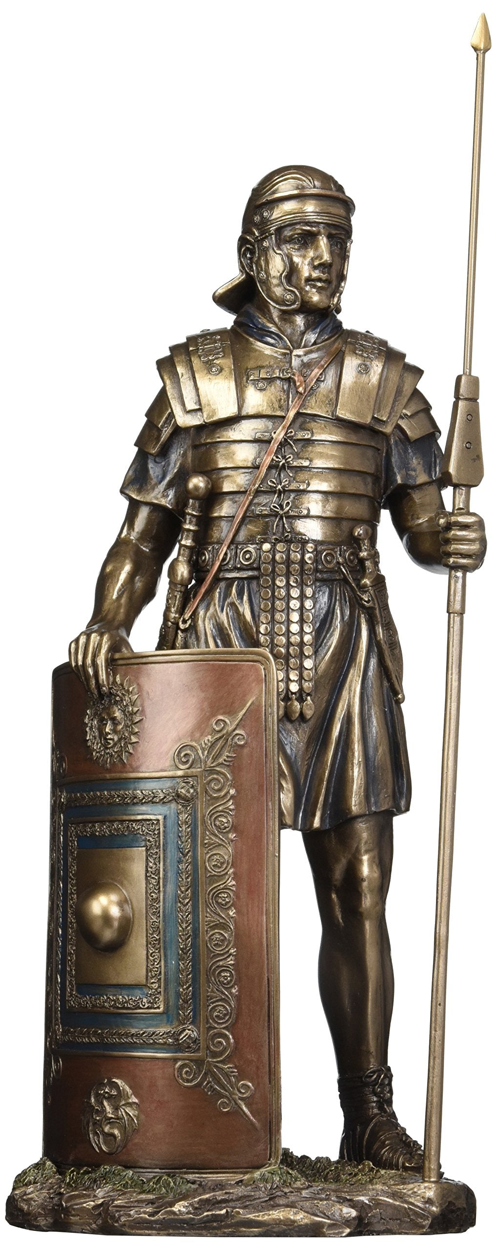 Us 14.38'' Roman Soldier With Javelin And Shield Cold Cast Bronze Figurine