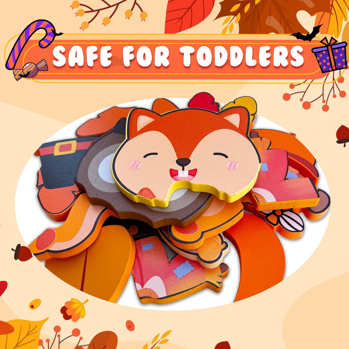 Thanksgiving Toys Wooden Puzzles Gift For Toddler, 6 Pack Puzzles Thanksgiving Autumn Fall Harvest Party Favors For Toddlers 1 2