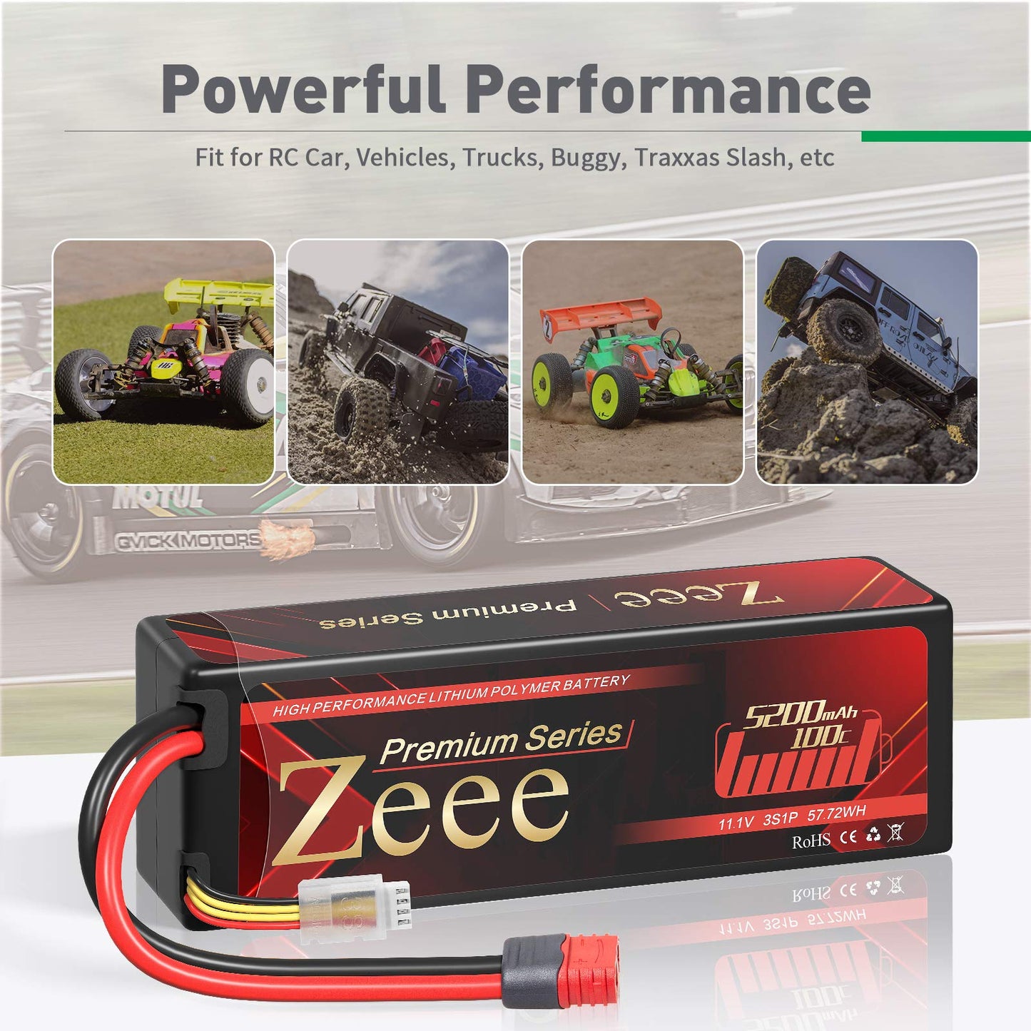 Zeee Premium Series 3S Lipo Battery 11.1V 100C 5200mAh Hard Case Battery with Deans T Connector for RC Car Boat Truck Helicopter