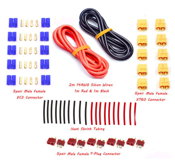 FPVDrone Deans T-Plug EC3 XT60 Male Female Connector Adapters with 14AWG Silicone Wire and Heat Shrink Tubes for RC ESC Lipo Bat