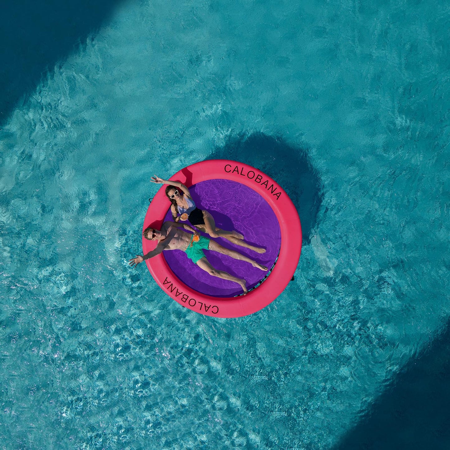 CALOBANA 8ft Floating Dock, Round Inflatable Water Hammock Heavy Duty Floating Ring Island Platform for Adults Party Tanning Poo