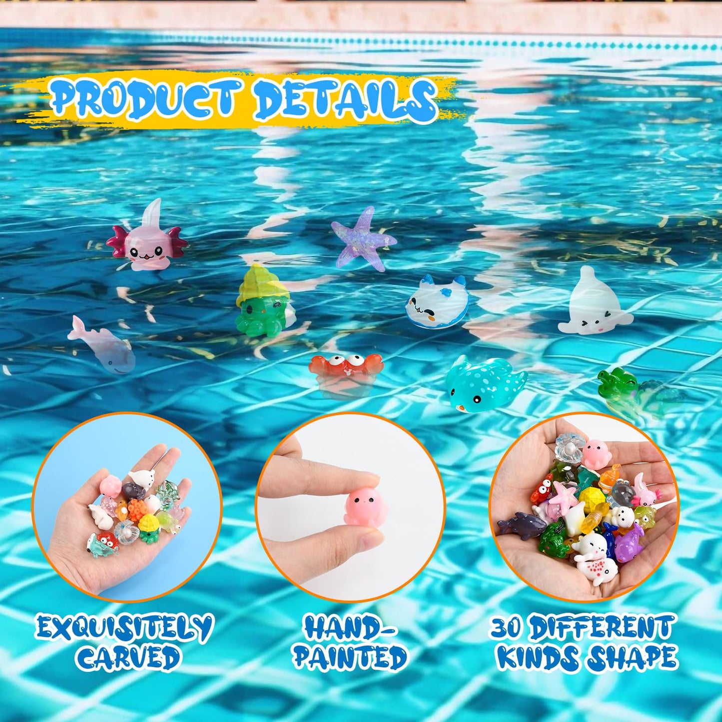 Hslcgf 30 Pcs Miniature Ocean Theme Mini Resin Ocean Animals Ocean Mini Figurines Resin Axolotl For Diy Fish Tank Accessories, M