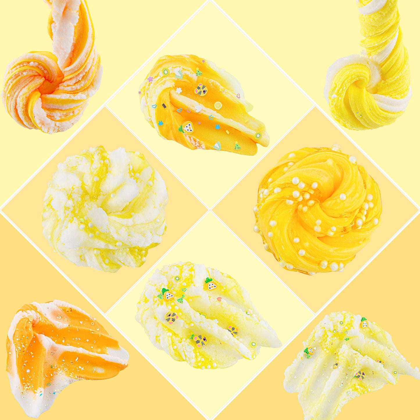 6 Packs Gradient Yellow Slime Kit - Cloud Slime, Butter Slime & Clear Slime, Crunchy Slime For Kids With Various Slime Add-Ins, Non Stick Slime Party Favors For Girls & Boys, 360Ml Kids Slime(Animal)