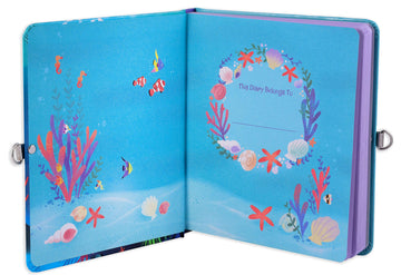 Mollybee Kids' Diary Notebook For Girls, Mermaid Theme, 5.5 X 6.25 Inches, 208 Lined Pages, Padlock With 2 Keys, Blue