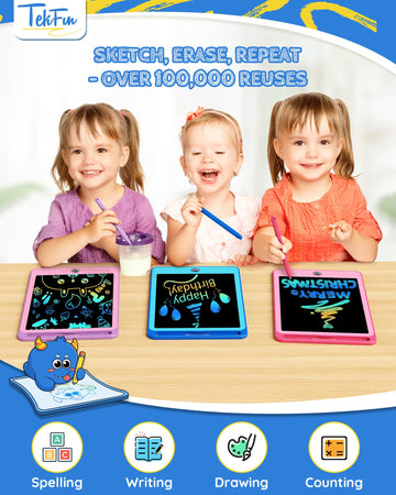 Tekfun 3 Pack Lcd Writing Tablet For Kids, 8.5 Inch Blue+Pink+Purple Doodle Board Drawing Board Reusable Drawing Tablet With Lan