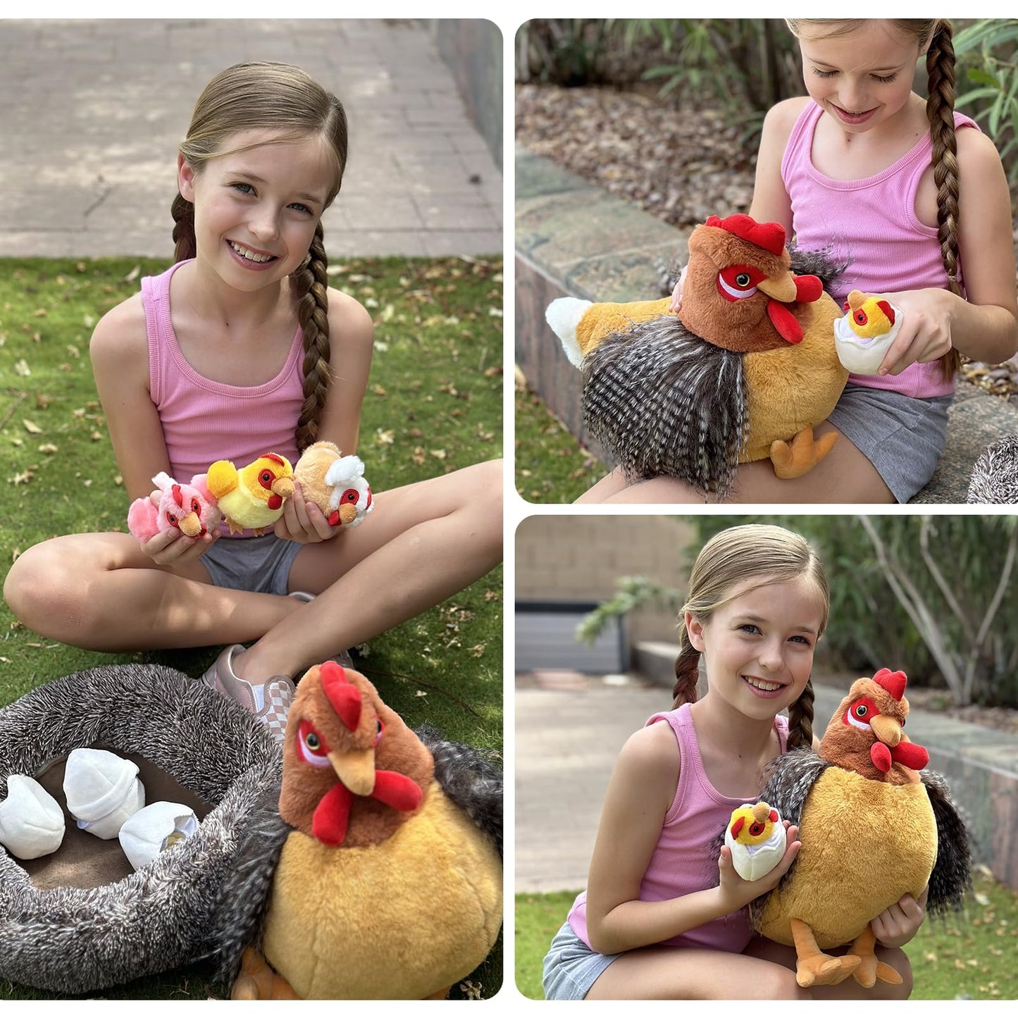Maogolan 8Pcs Chicken Stuffed Animals, Stuffed Hen Plush Toys With Babies Chickens And Eggs, Nest House Plush Set, Cute And Soft Farm Stuffed Animals Gift For Kids