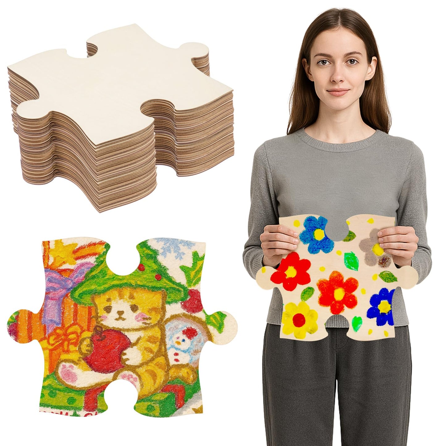 Seenelling 60 Pcs 8x10 Inch Blank Wooden Puzzle Pieces for Crafts DIY Make Your Own Puzzle to Draw on Unfinished Large Jigsaw Cl