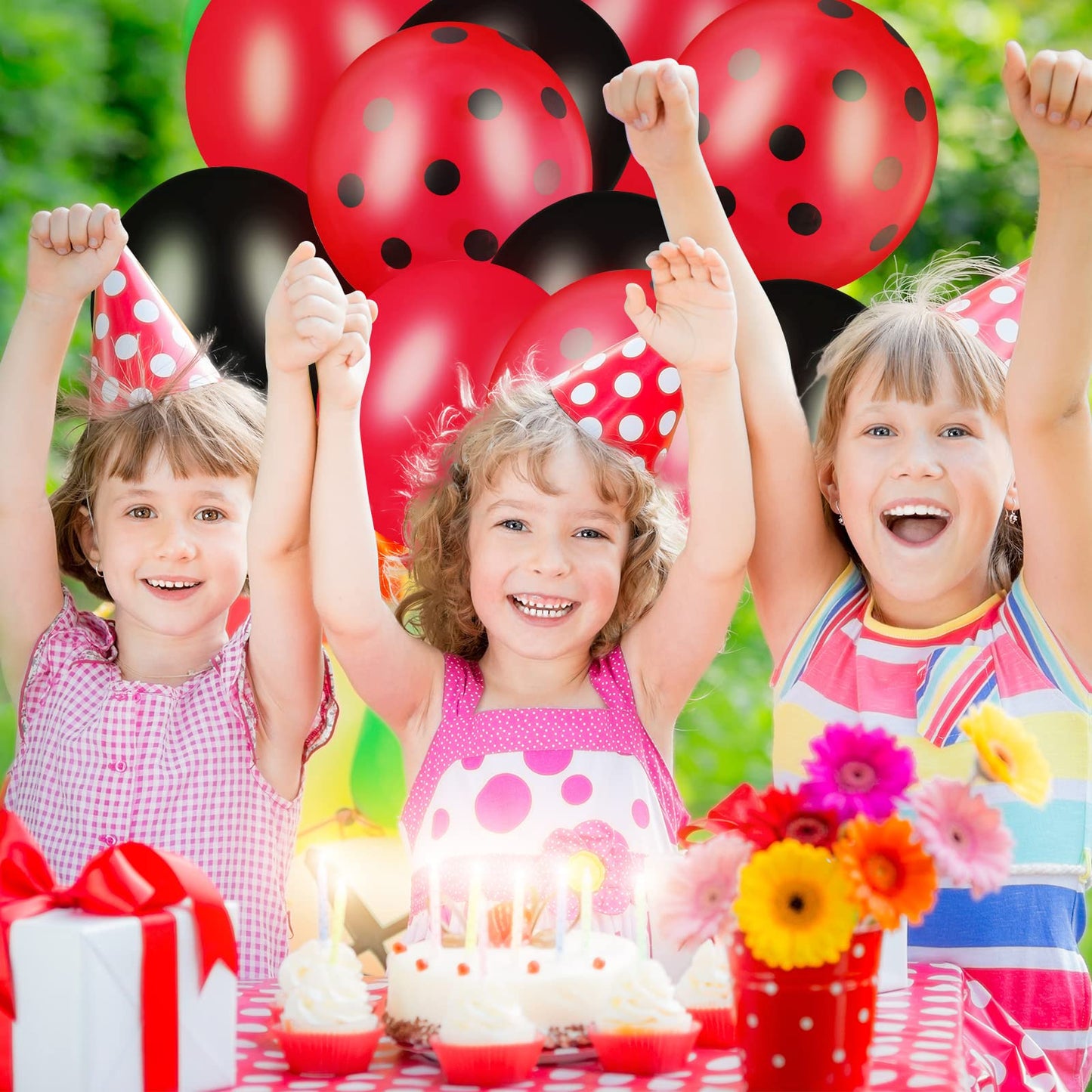 100 Pieces Polka Dots Latex Balloons Ladybug Strawberry Balloons For Party Decor Birthday Wedding Supplies(12 Inch, 10 Inch,Mixed Style)