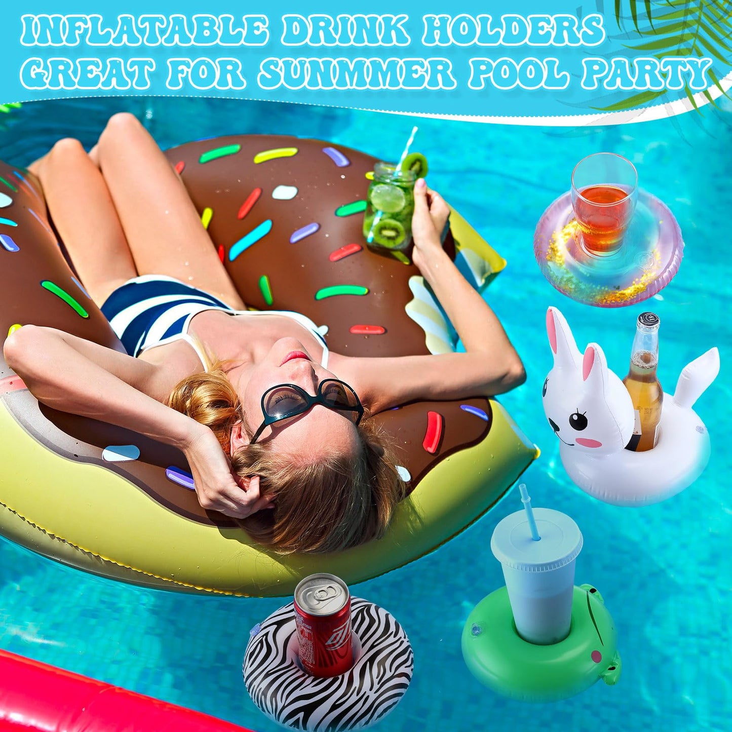 Lenwen 120 Pack Inflatable Drink Holder Pool Drink Floats Inflatable Floating Cup Holders For Adults Summer Swimming Pool Party