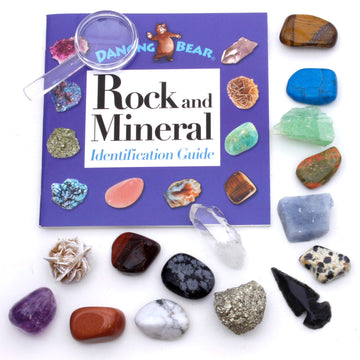 Dancing Bear -15 Pc Rock & Mineral Collection With Collector Box/Display Case, Id Sheet, Rock Book, Magnifying Glass, Beginner S