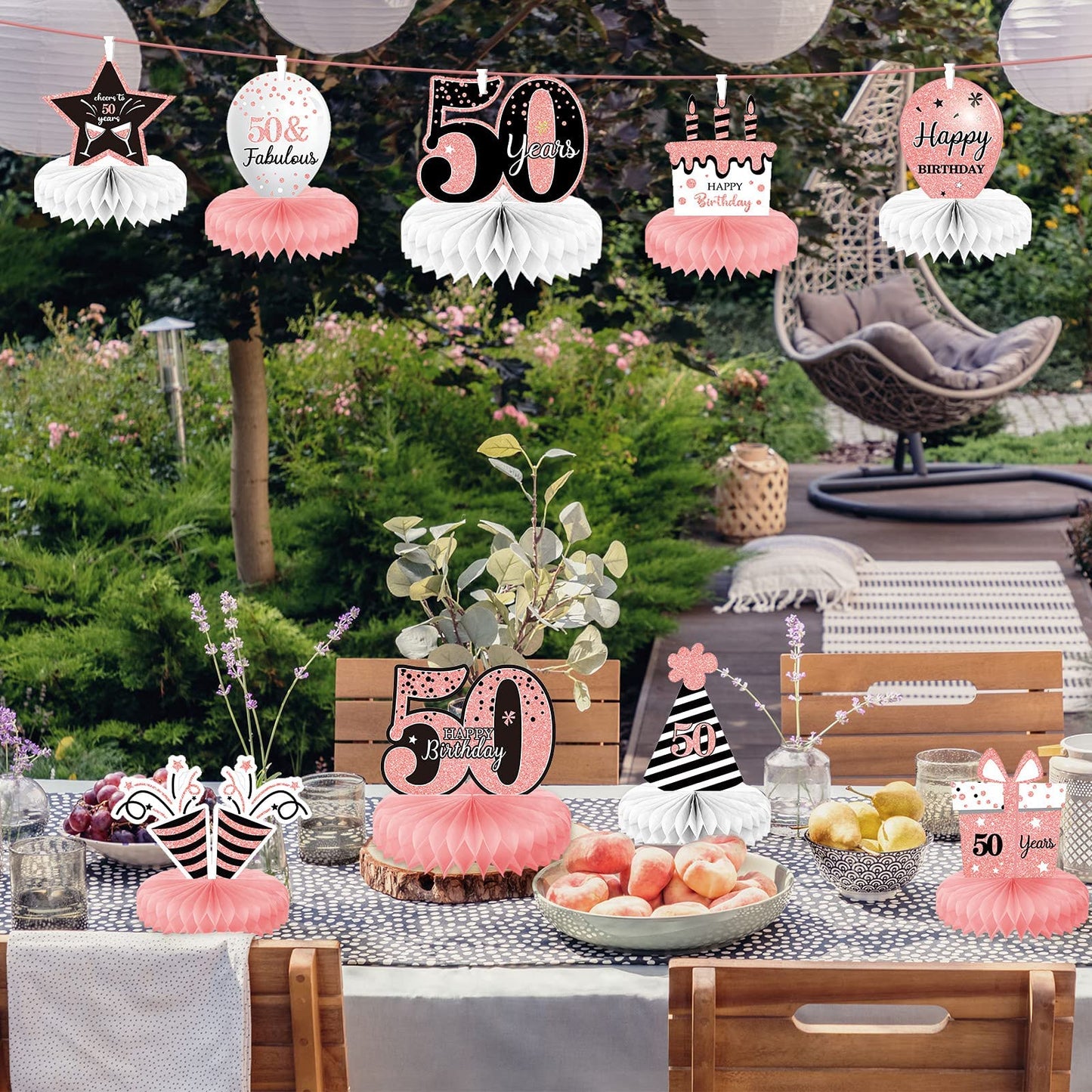 9 Pieces Rose Gold 50th Birthday decorations for Women Pink 50th birthday centerpieces for Table Decorations Cheers to 50 Years