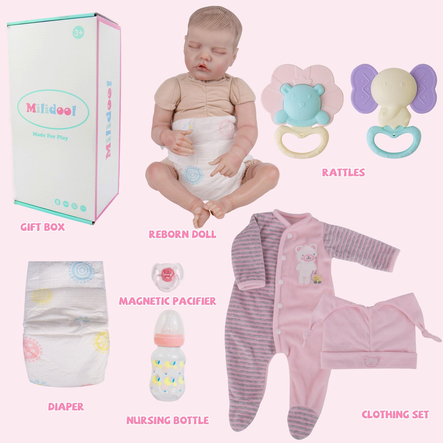 Milidool Reborn Baby Dolls - 17 Inch Soft Vinyl Realistic-Adorable Baby Doll Real Life Lifelike Baby Dolls With Complete Accessories Perfect For Cuddling, Playtime, And Gift Giving
