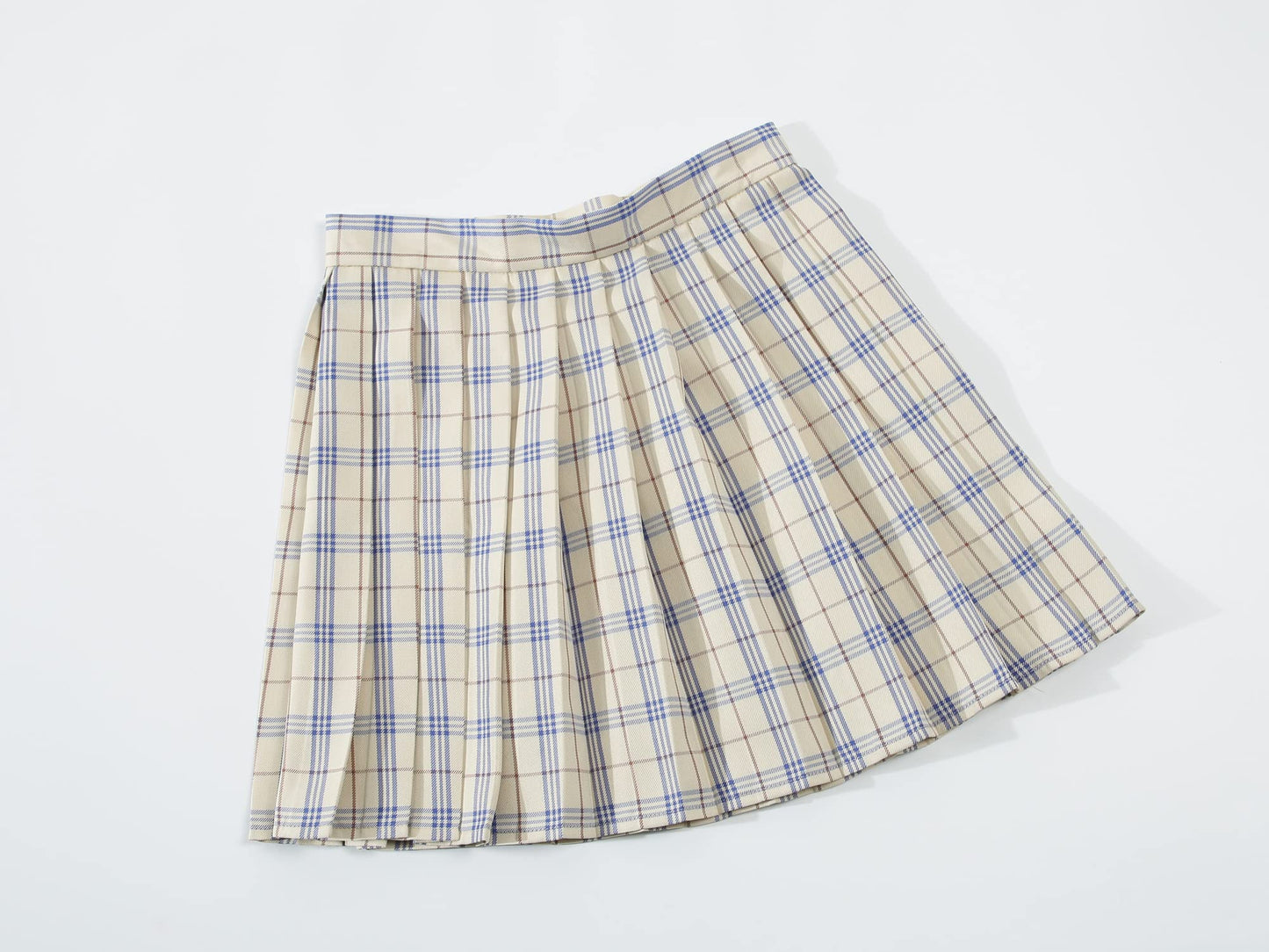 Girlss Short Pleated Plaid Costumes Skirt(Beige Dark Brown Mixed Blue,Medium)