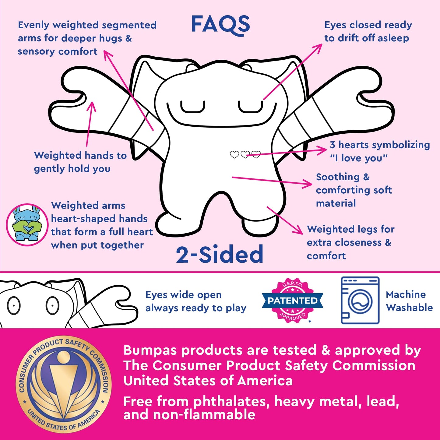 Bumpas Stuffed Animal - Reversible - 14' Cute Cuddle Pal, Me Mee - Weighted Stuffed Animal