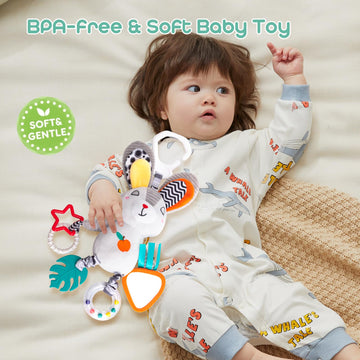 Baby Hanging Toys 0-12 Months - Interactive Stroller & Car Seat Toy with Jingle Sounds, Clinking Rings & Detachable Links | Safe