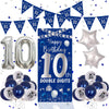 10Th Birthday Decorations For Boys Girls, Navy Blue Silver Happy 10Th Birthday Double Digits Door Banner Decorations, 32 Number