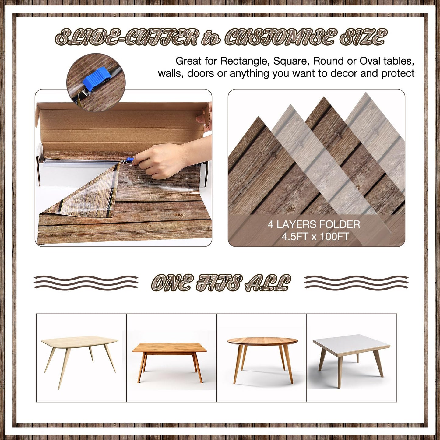 Tiamon 1 Roll Western Party Tablecloth Western Cowboy Party Table Cover Cowboy Theme Plastic Tablecloth Wild West Wood Grain Tab