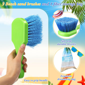 Remerry 2 Pcs Beach Sand Remover Brush with Drawstring Bag, Beach Accessories Scrub Brushes for Cleaning Beach Soft Bristle Brus