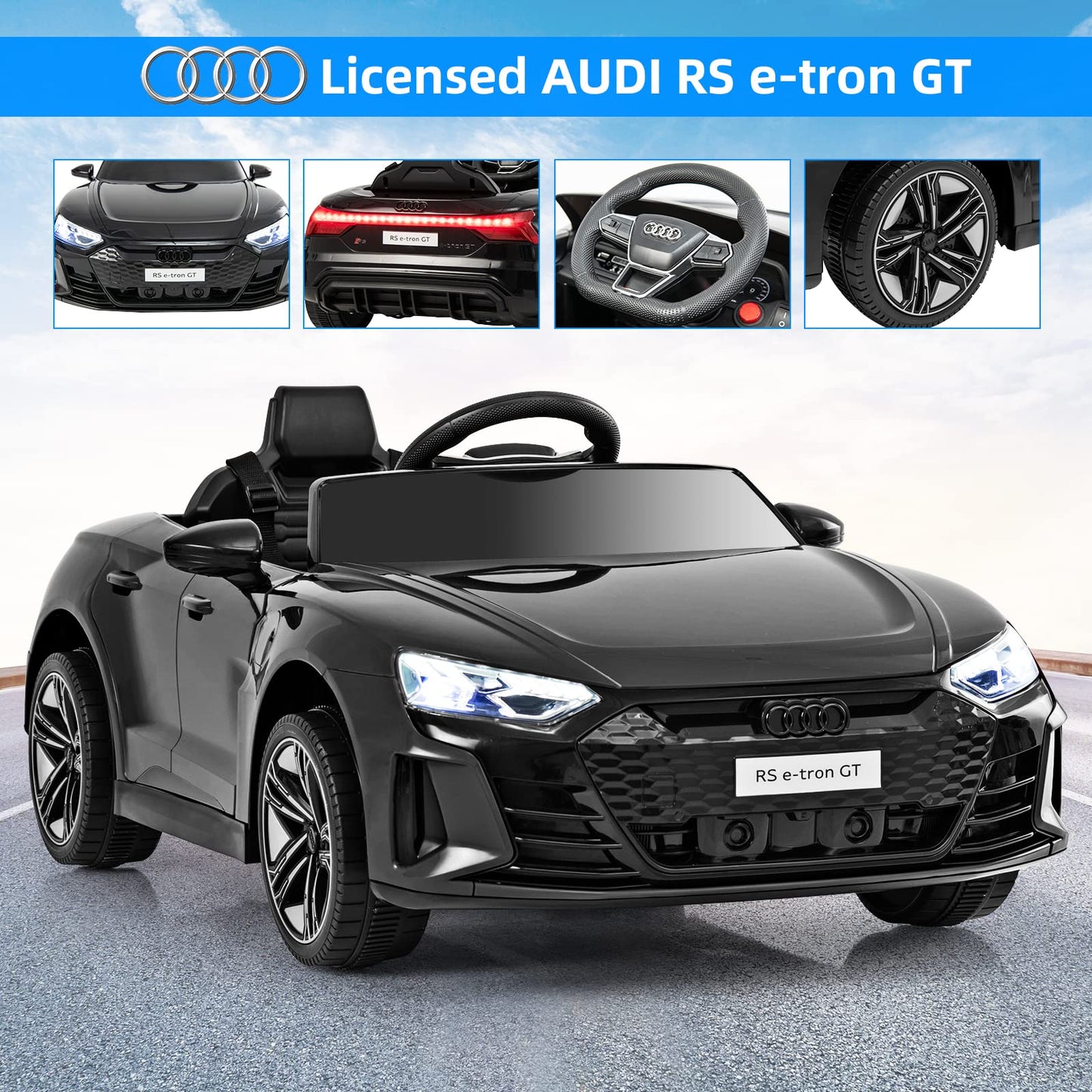 Infans 12V Kids Ride On Car, Licensed Audi Rs E-Tron Gt Electric Vehicle With Remote Control, Toddlers Battery Powered Toy With 4 Wheels Suspension, Led Headlight, Music, Mp3, Usb, Tf Port (Black)