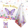 Butterfly Happy Birthday Tablecloth - Rectangular Watercolor Butterfly Table Cover, Spring Themed Plastic Tablecloth for Girl Pa