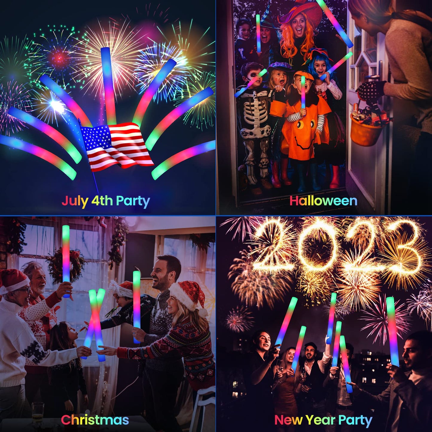 Jiahz Foam Glow Sticks - 110 PCS LED Party Supplies, Colorful Flashing in Blue, Green, Red - Ideal for Weddings, Concerts, Raves, Events