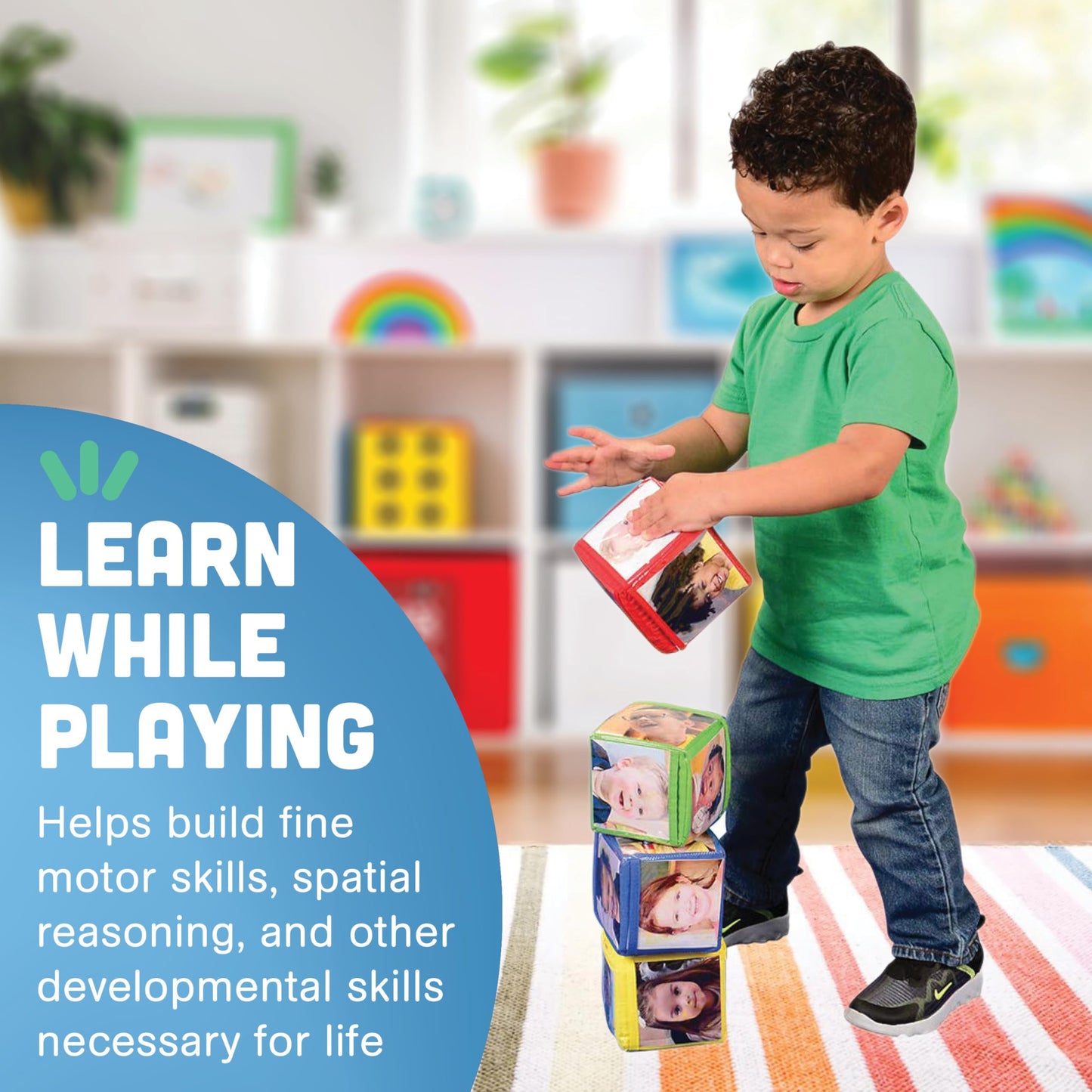 Constructive Playthings Customizable Stacking Block Toys With Clear Pockets For Ages 12 Months+, Toddler Soft Foam Building Blocks, Builds Fine Motor Skills, Multicolor