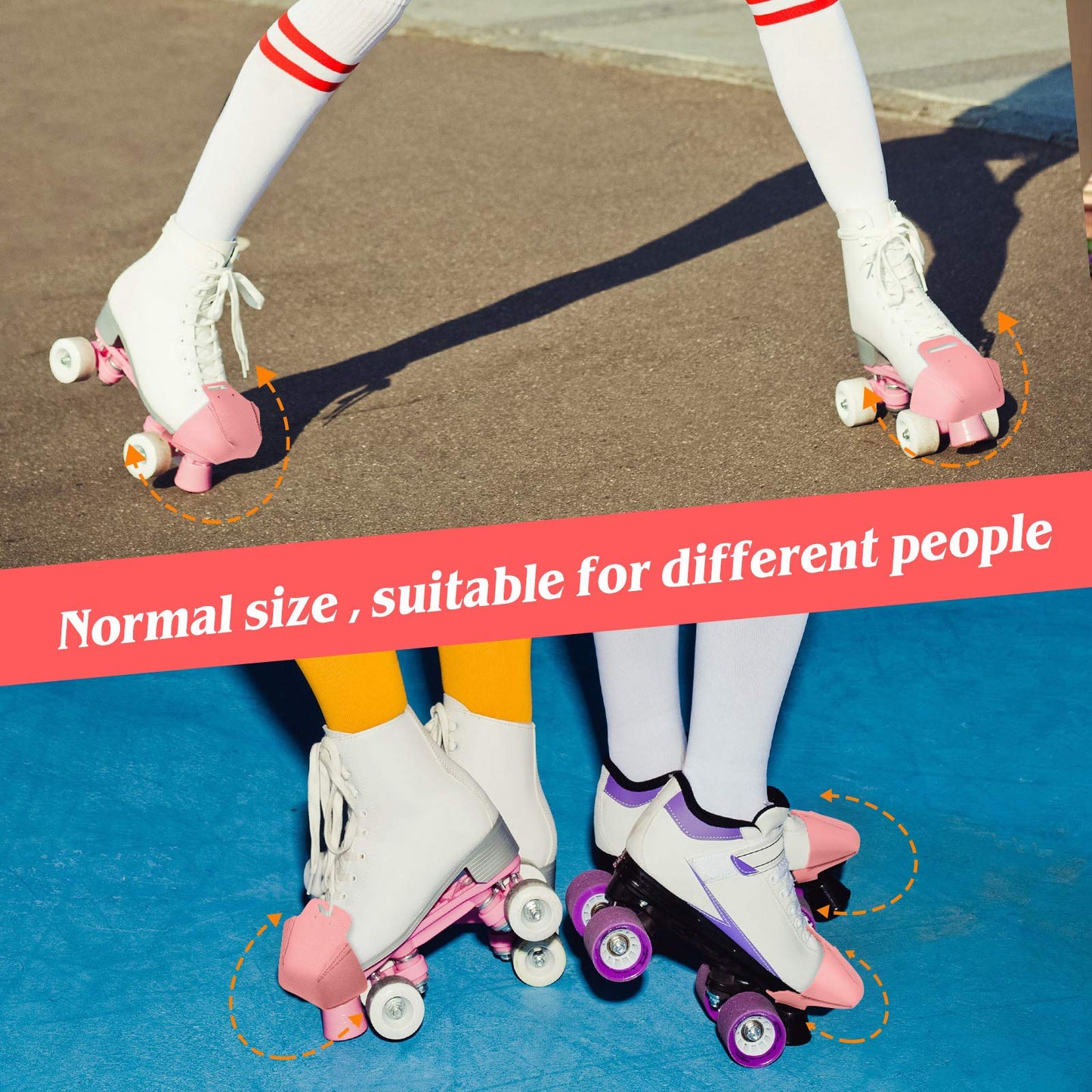 2 Pieces Roller Skate Toe Guards Artificial Leather Toe Guards Protectors For Quad Roller Skate (Pink,Solid Pattern)