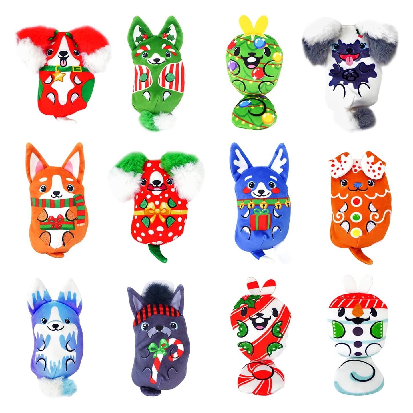 Dogs vs Squirls Christmas Mystery 12-Pack | Plush Bean-Filled Toys | Pink | Advent Calendar Surprise Bags