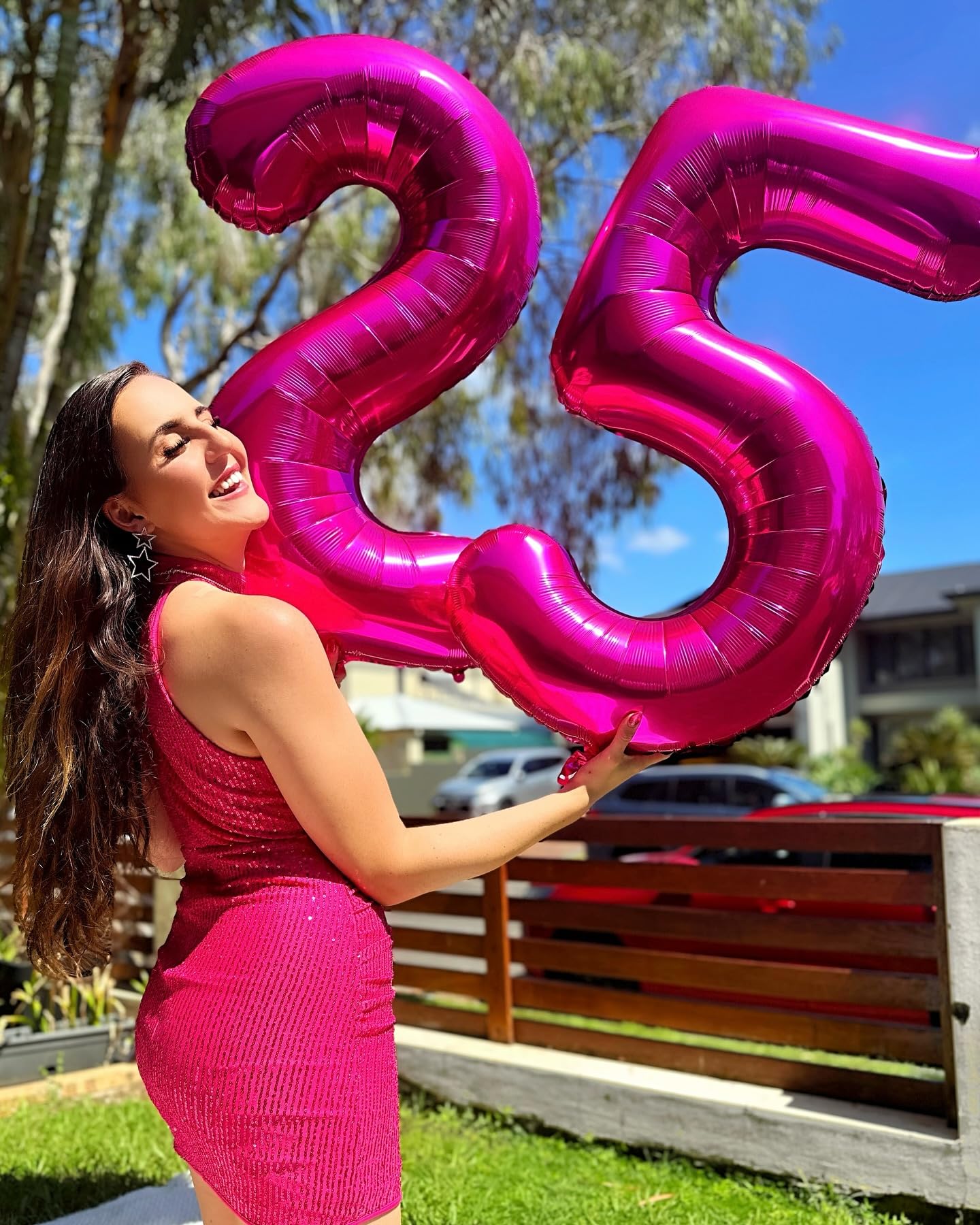 25 Balloon Number, Hot Pink Number 25Th Birthday Balloons 40 Inch, 25 Or 52 Years Old Hot Pink Birthday Decorations For Men Wome