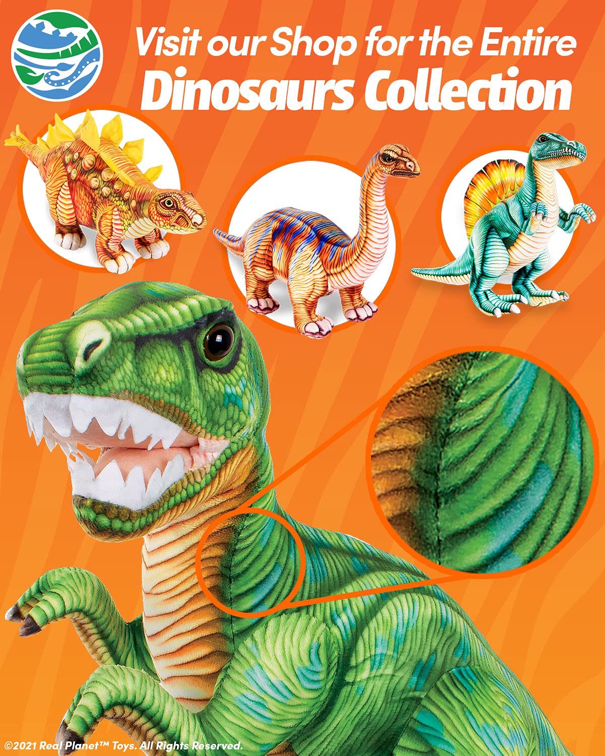 Real Planet 16' T Rex Stuffed Animal - Realistic Dinosaur Plush Toys, Dino Plushie, Cute Dinosaur Plush, Plush Dinosaur Stuffed Animal, (Brown T-Rex, 16') (16' Long)