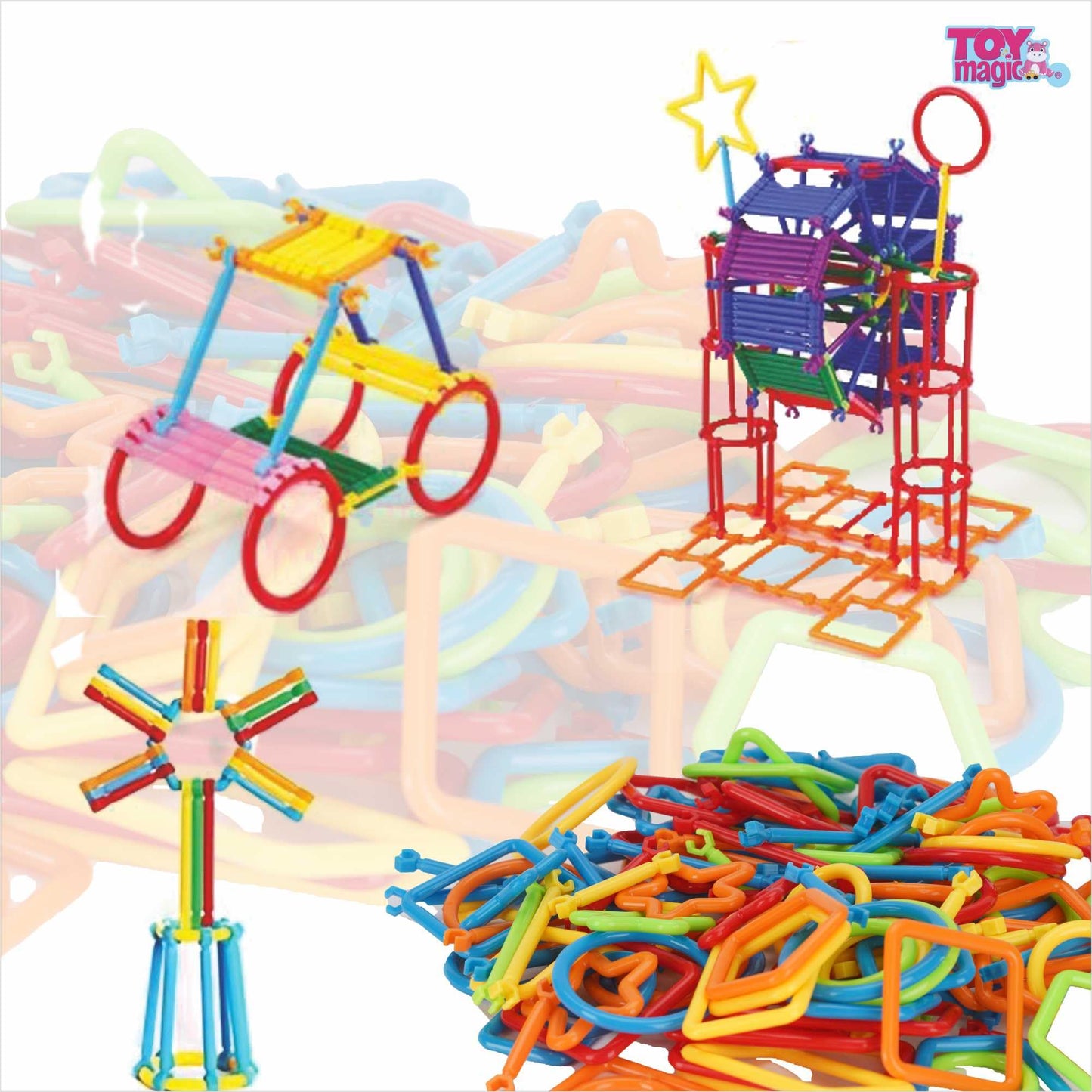 Toymagic Strawstix Construction Set For Kids - 700 Pieces Stem Educational Building Blocks, Colorful Interlocking Straws & Conne