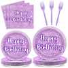 96PCS Purple Glitter Birthday Party Plates and Napkins Purple K-pop Tableware Party Paper Plates Glitter Disposable Dinnerware P