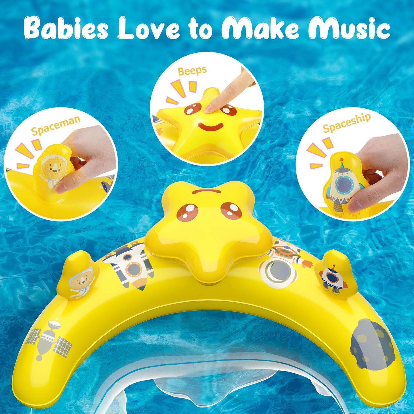 WayEee Baby Pool Float with UPF50+ Canopy, Inflatable Adjustable Seat, 6-36 Months, Blue, Summer Toy for Pool, Bathtub, Beach