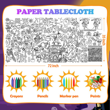 Padtic Halloween Giant Coloring Poster,35X72 Inches Large Drawing Paper Coloring Tablecloth,Diy Halloween Art Crafts Coloring Ta