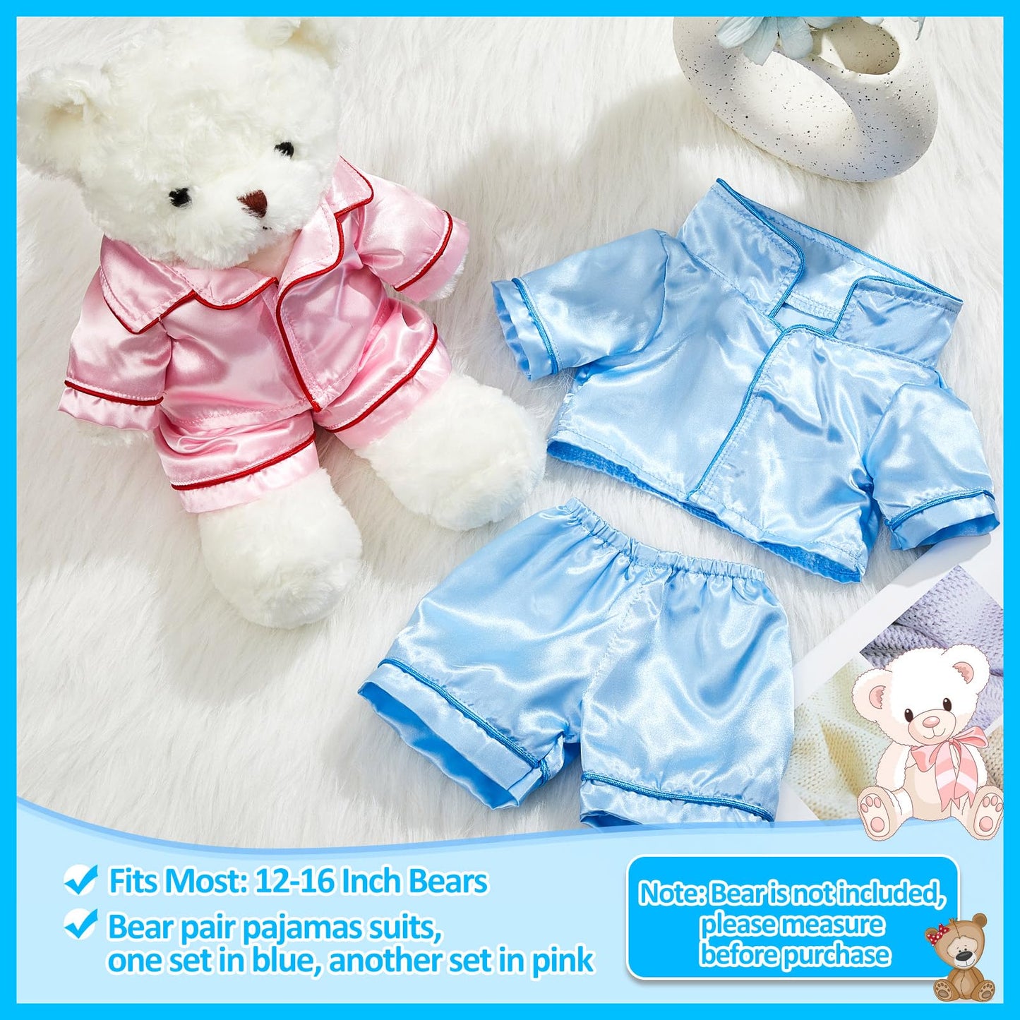 2 Pack Blue And Pink Bear Clothes Outfit, Fit Most 12-16 Inch Bears Stuffed Animal Clothes Pajamas Plushie Clothes Clothes For S