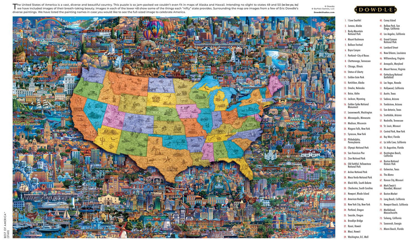 Buffalo Games 2000 Piece Jigsaw Puzzle - Best of America - Large Multicolor - Perfect for Game Nights - Model 2160