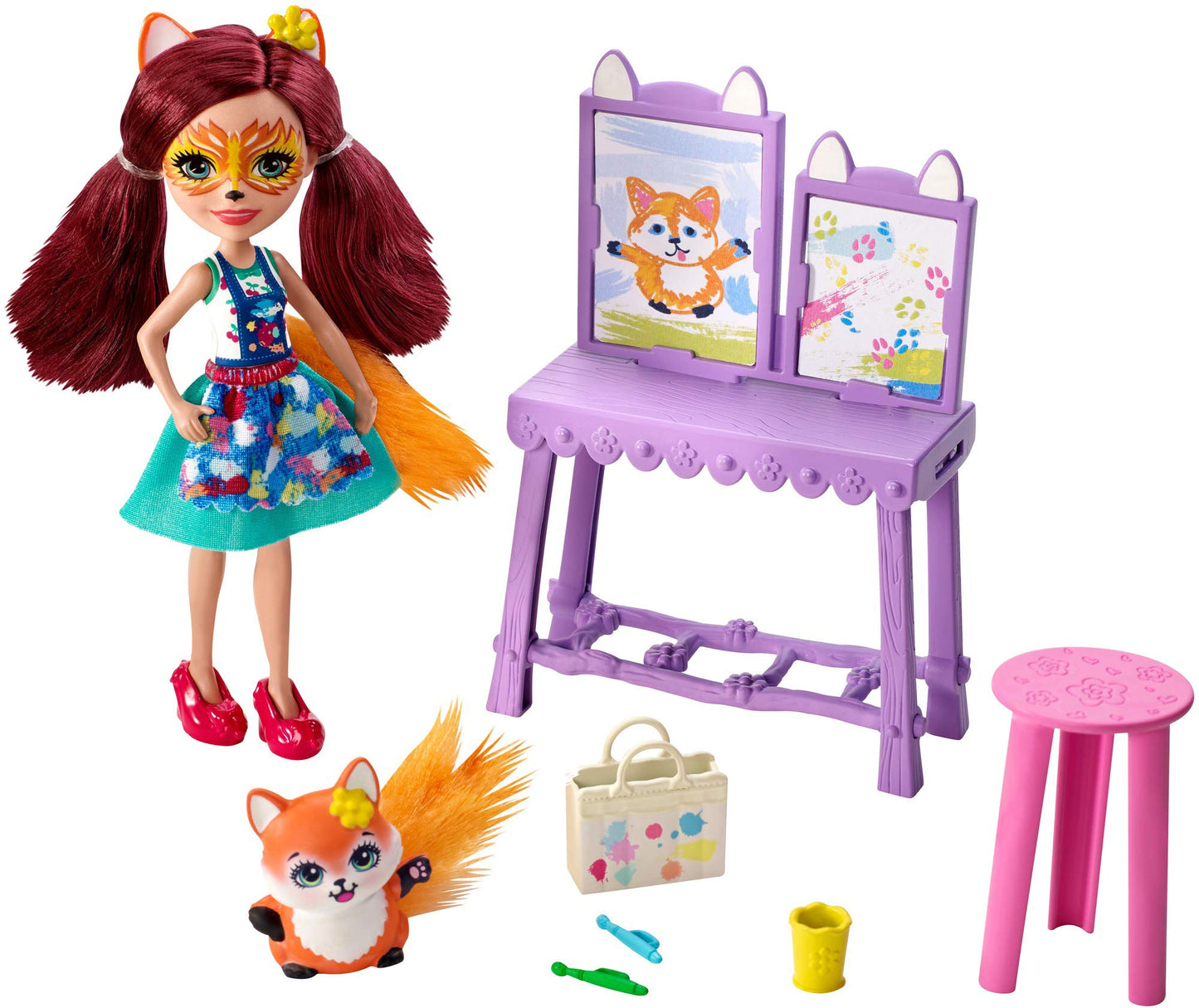 Enchantimals Art Studio Playset with Felicity Fox Doll and Flick Fox, 6-inch Small Doll, with Easel, Stool and Smaller Art and P