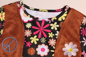 SKCAIHT Girls Hippie Costume 60s 70s Outfits Halloween Party Dress Up (Black, 10-11 Years)