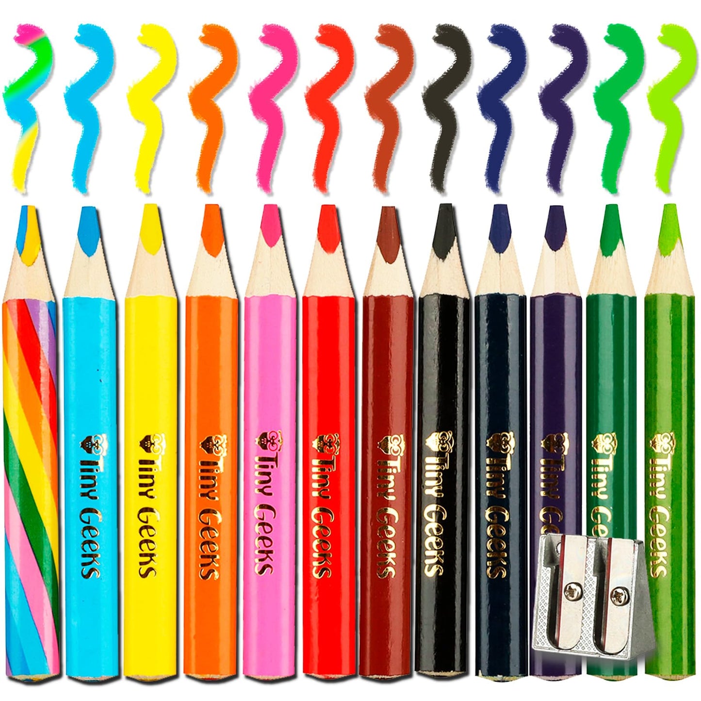 Tinygeeks Jumbo Pencils - New 2024-12 Triangle Short Colored Pencils For Kids And Rainbow Pencil + Sharpener - Perfect For Presc