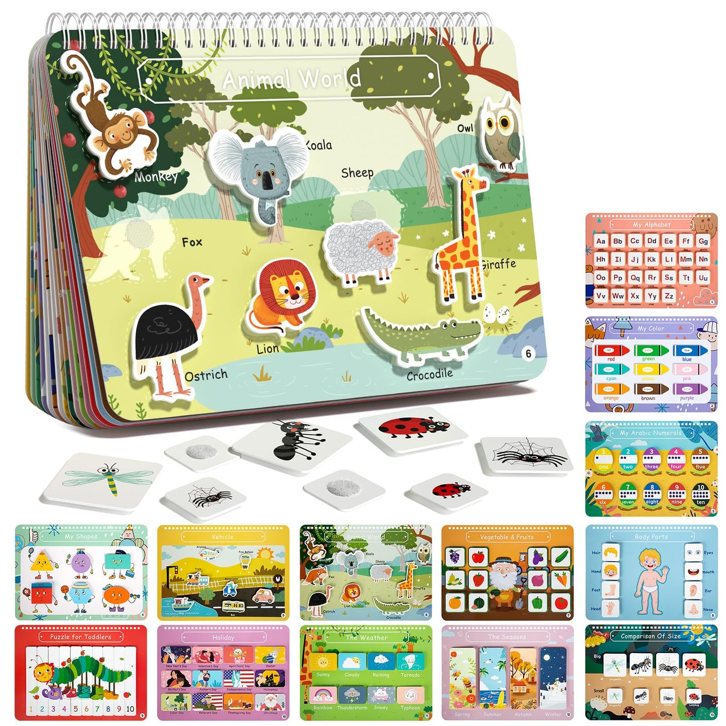Freebear Busy Book For Toddlers Preschool Learning Activities Resources Autism Sensory Toys Montessori Toys For 2-3 Year Old,Travel Toys, Gifts For Girls And Boys 4 5 6 Years (Animal World)