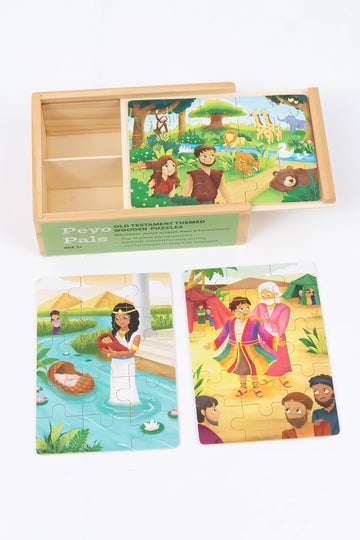PEYO PALS Bible Puzzles Toddlers 2-4 | 4-in-1 Wooden Jigsaw Puzzles in Box (15 pcs Each) | Christian Gifts for Kids | Preschool