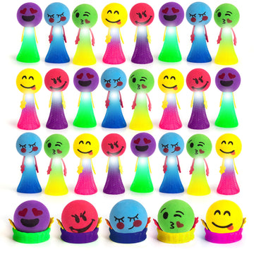 ArtCreativity 24 PC Emoticon Jumping Popper Toys, LED Light Up Spring Launchers, Plastic, Bright Colors, Kids Party Favors