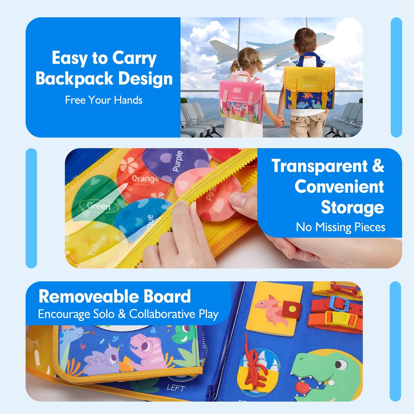 Hahaland Toddler Toys Busy Board 1-4, Montessori Toys For Ages 2-4, Boy Birthday Gift 18 In 1 Preschool Learning Activities With 12 Life Skills-Numbers,String Beads,Shapes,Colors,Puzzles,Alphabet